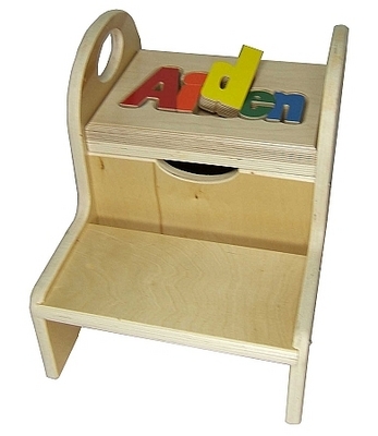 Two Step Name Puzzle Letter Kids Step Stool in Natural Maple